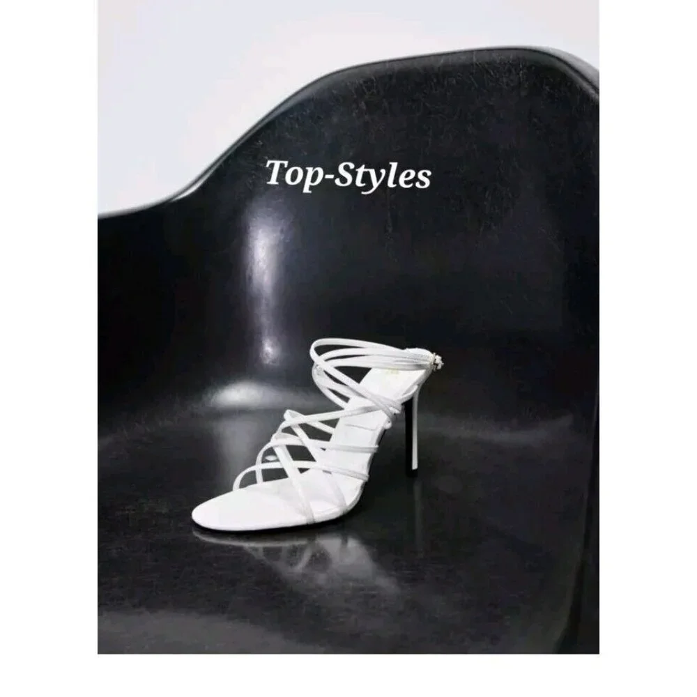 ZARA NWT AUTHENTIC WHITE LEATHER HIGH HEEL SANDALS REF. 1331/910  USA 10 /41 - Picture 5 of 8